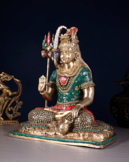 Pure Brass Lord Shiva Idol with Open Eyes 15" - Budhshiv.com