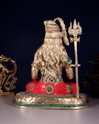 Pure Brass Lord Shiva Idol with Open Eyes 15" - Budhshiv.com