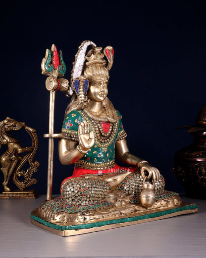 Pure Brass Lord Shiva Idol with Open Eyes 15" - Budhshiv.com
