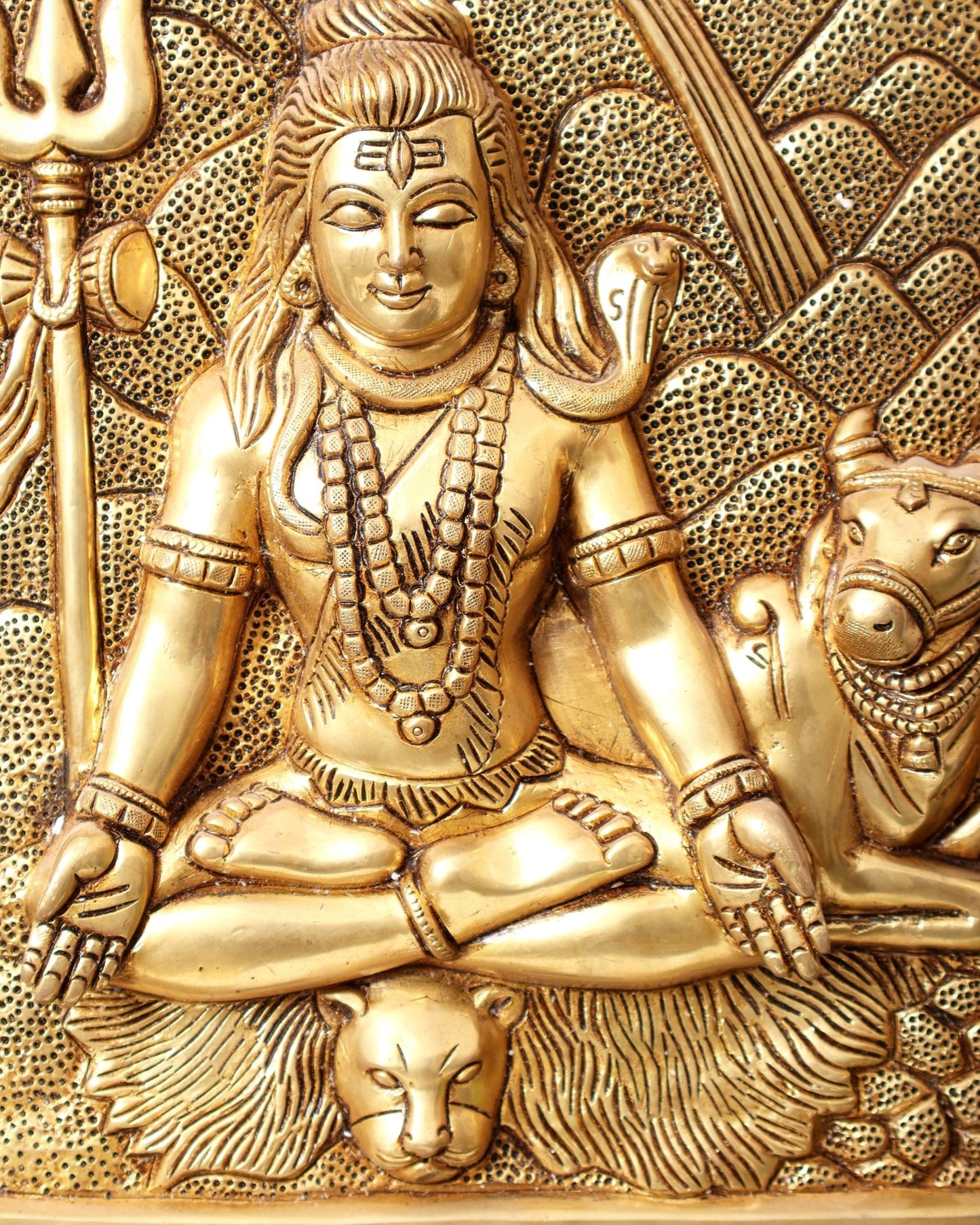 Pure Brass Lord Shiva in Meditation with Nandi – 3D Wall Hanging 11 inch - Budhshiv.com