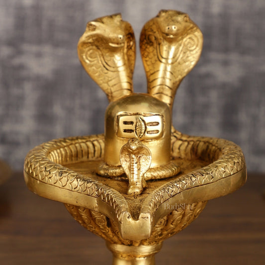 Pure Brass Lord Shiva Lingam with Nag and Nagin | 7.5 Inch - Budhshiv.com