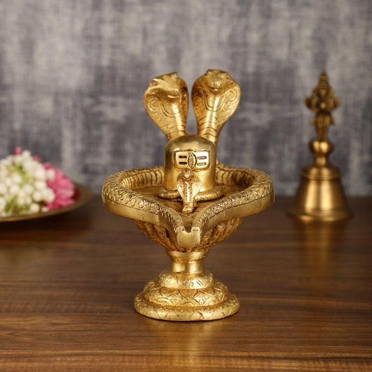 Pure Brass Lord Shiva Lingam with Nag and Nagin | 7.5 Inch - Budhshiv.com