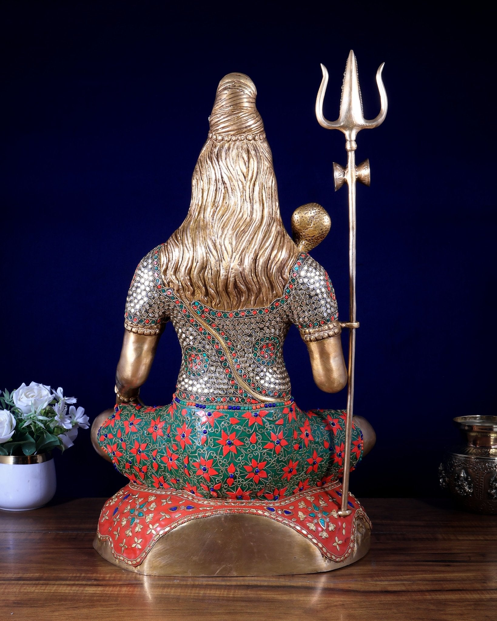 Pure Brass Lord Shiva mahadev Statue - 23" stonework open eyes - Budhshiv.com