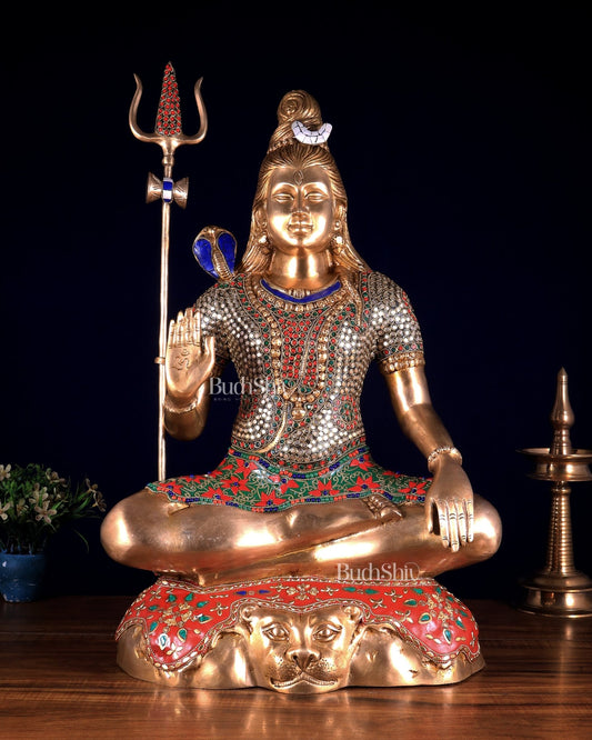 Pure Brass Lord Shiva mahadev Statue - 23" stonework - Budhshiv.com