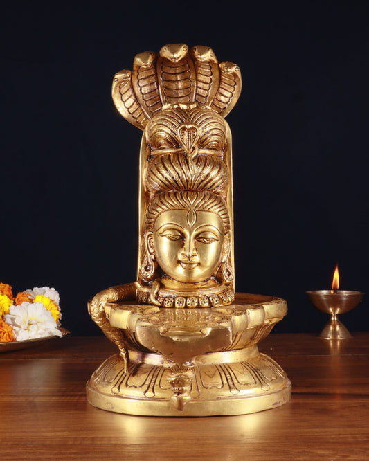 Pure Brass Lord Shiva Mukhalingam Shivling – 12 Inch, 7.39 Kg - Budhshiv.com