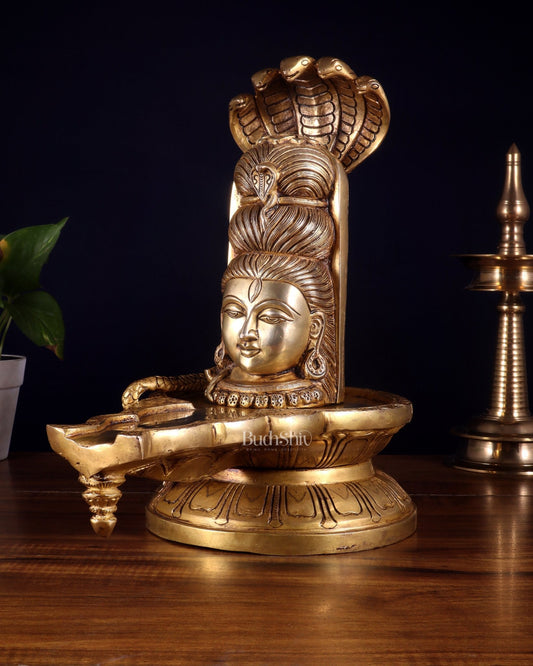 Pure Brass Lord Shiva Mukhalingam Shivling – 12 Inch - Budhshiv.com