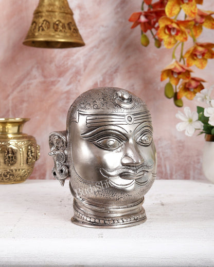 Pure Brass Lord Shiva Mukhlingam Face idol - Silver plated 6" - Budhshiv.com