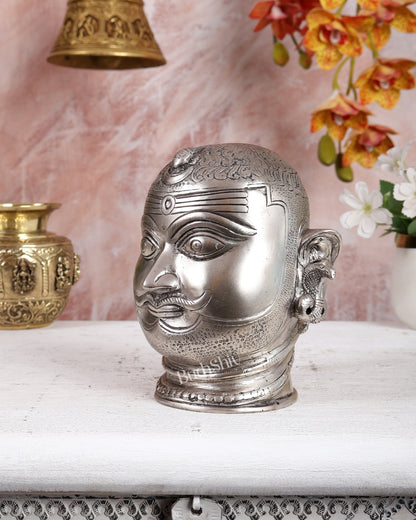 Pure Brass Lord Shiva Mukhlingam Face idol - Silver plated 6" - Budhshiv.com