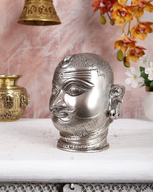 Pure Brass Lord Shiva Mukhlingam Face idol - Silver plated 6" - Budhshiv.com