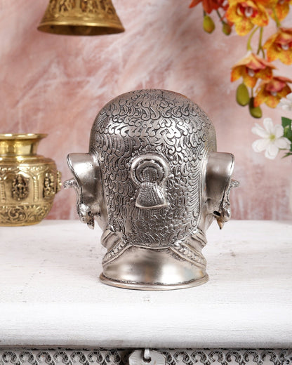 Pure Brass Lord Shiva Mukhlingam Face idol - Silver plated 6" - Budhshiv.com