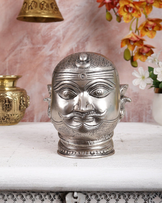 Pure Brass Lord Shiva Mukhlingam Face idol - Silver plated 6" - Budhshiv.com