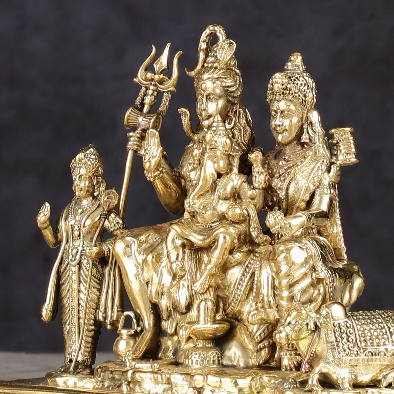 Pure Brass Lord Shiva Parivar Idol - 4" - Budhshiv.com
