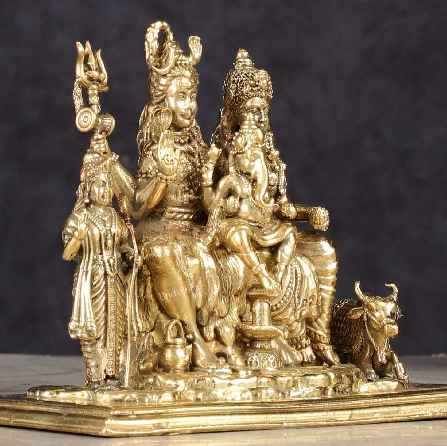 Pure Brass Lord Shiva Parivar Idol - 4" - Budhshiv.com