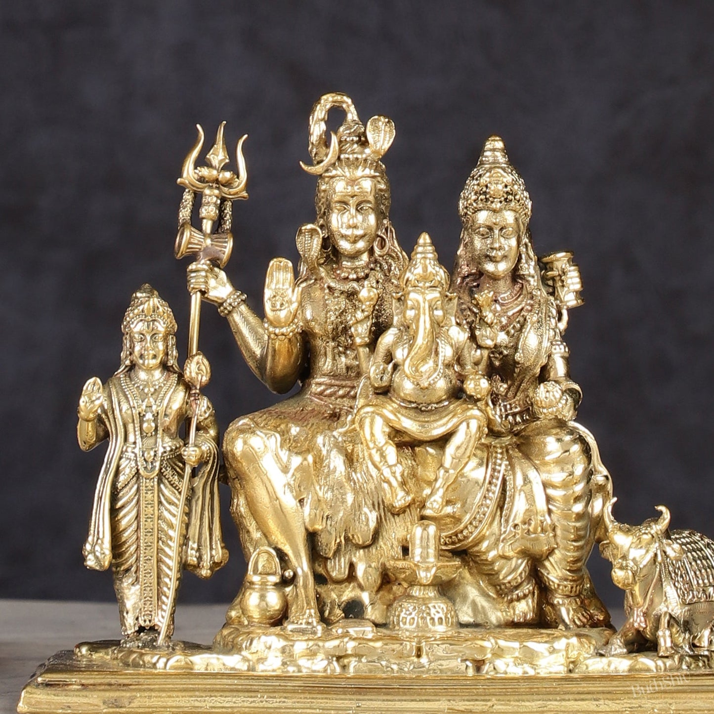 Pure Brass Lord Shiva Parivar Idol - 4" - Budhshiv.com