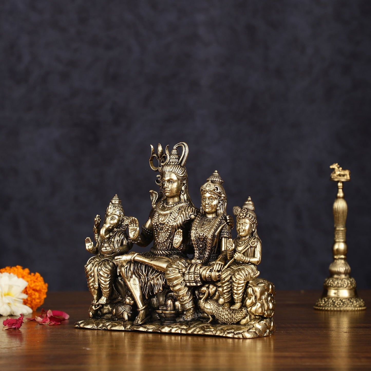 Pure Brass Lord Shiva Parivar Idol | Superfine Intricate | 5" - Budhshiv.com