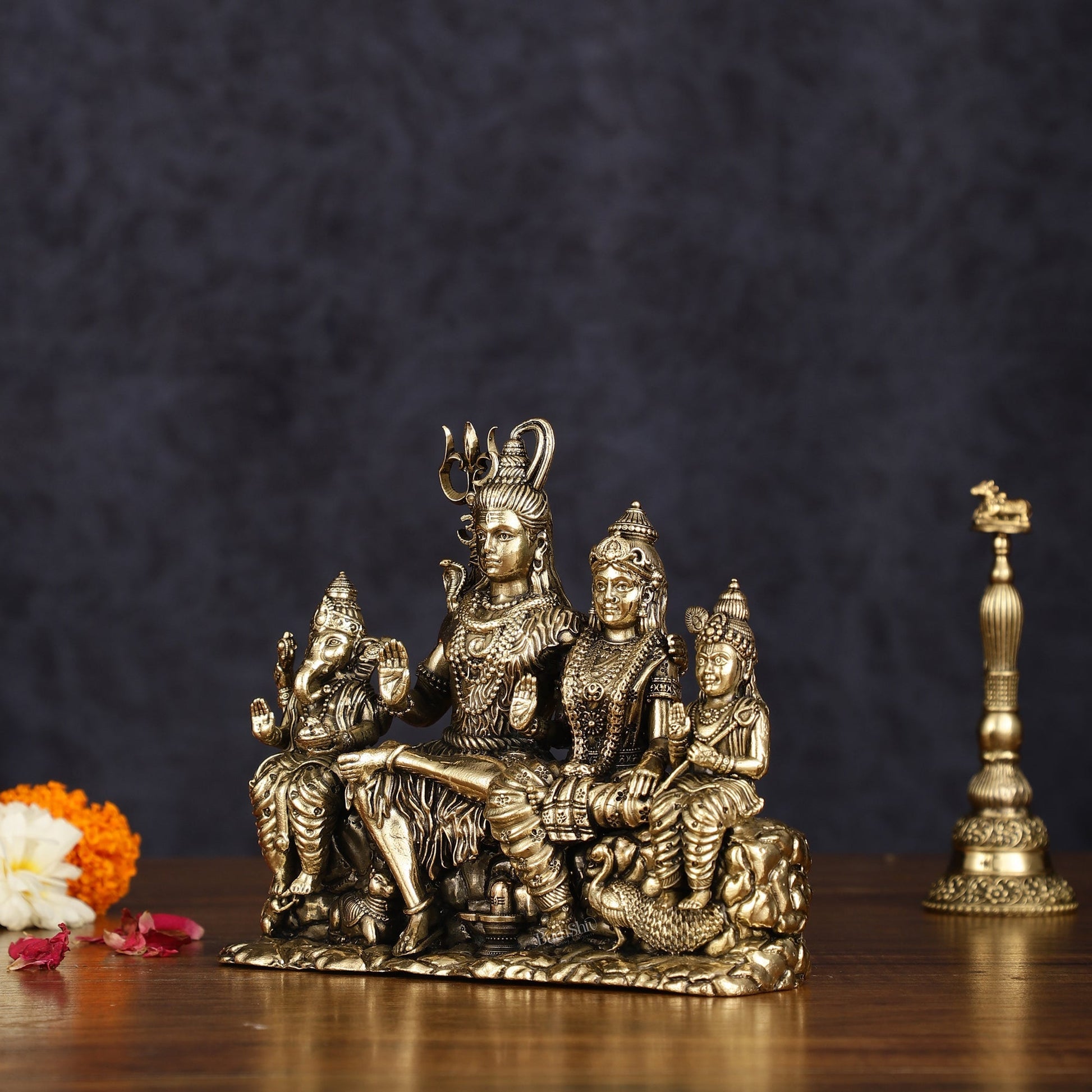 Pure Brass Lord Shiva Parivar Idol | Superfine Intricate | 5" - Budhshiv.com