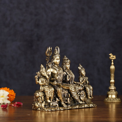 Pure Brass Lord Shiva Parivar Idol | Superfine Intricate | 5" - Budhshiv.com