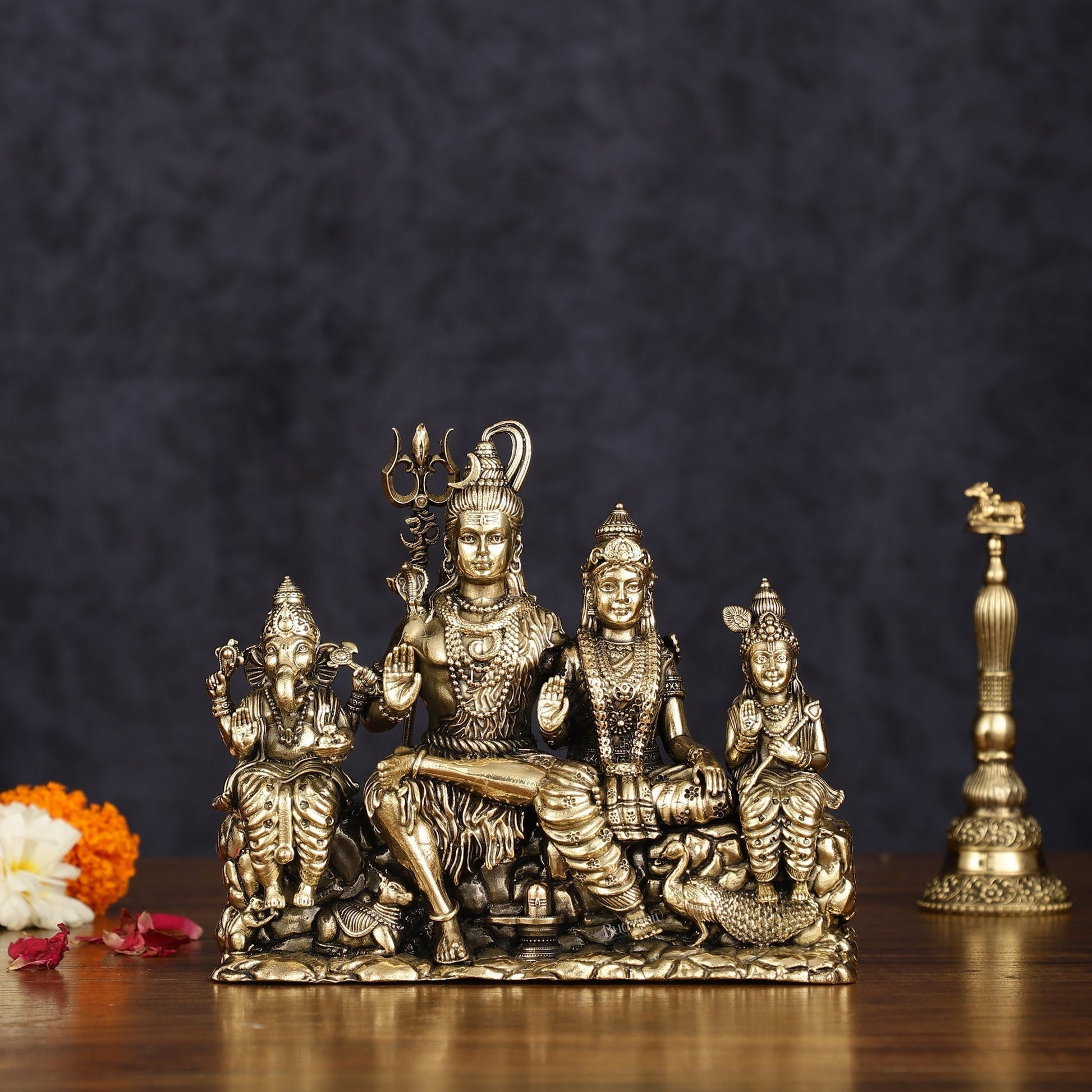 Pure Brass Lord Shiva Parivar Idol | Superfine Intricate | 5" - Budhshiv.com
