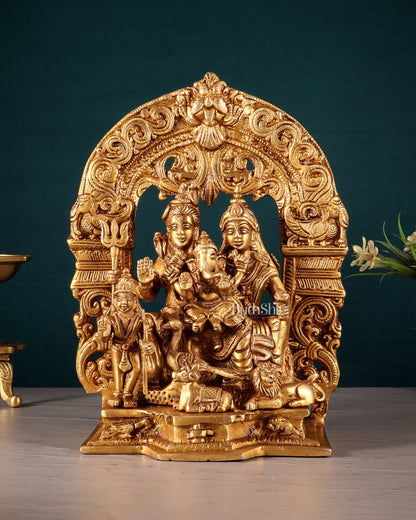 Pure Brass Lord Shiva Parivar with Arch 9" - Budhshiv.com