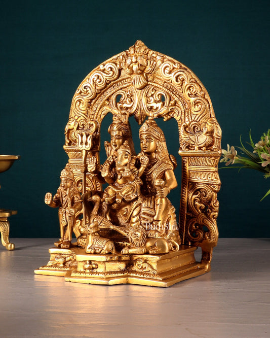 Pure Brass Lord Shiva Parivar with Arch 9" - Budhshiv.com