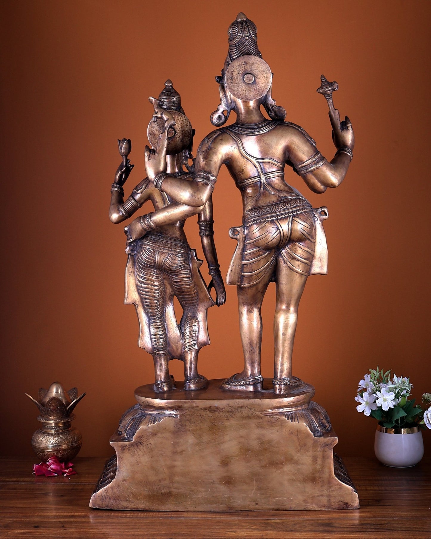 Pure Brass Lord Shiva & Parvati Standing Together – Large Divine Sculpture 36 inch - Budhshiv.com