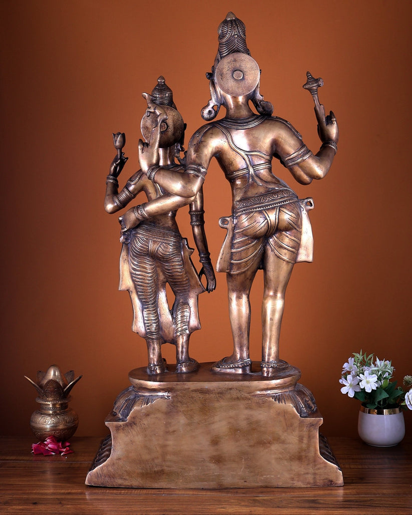 Pure Brass Lord Shiva & Parvati Standing Together – Large Divine Sculp ...