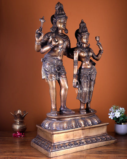 Pure Brass Lord Shiva & Parvati Standing Together – Large Divine Sculpture 36 inch - Budhshiv.com