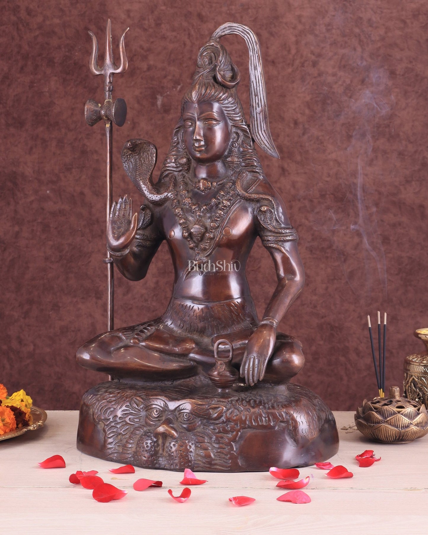 Pure Brass Lord Shiva Statue - 18" brown tone - Budhshiv.com