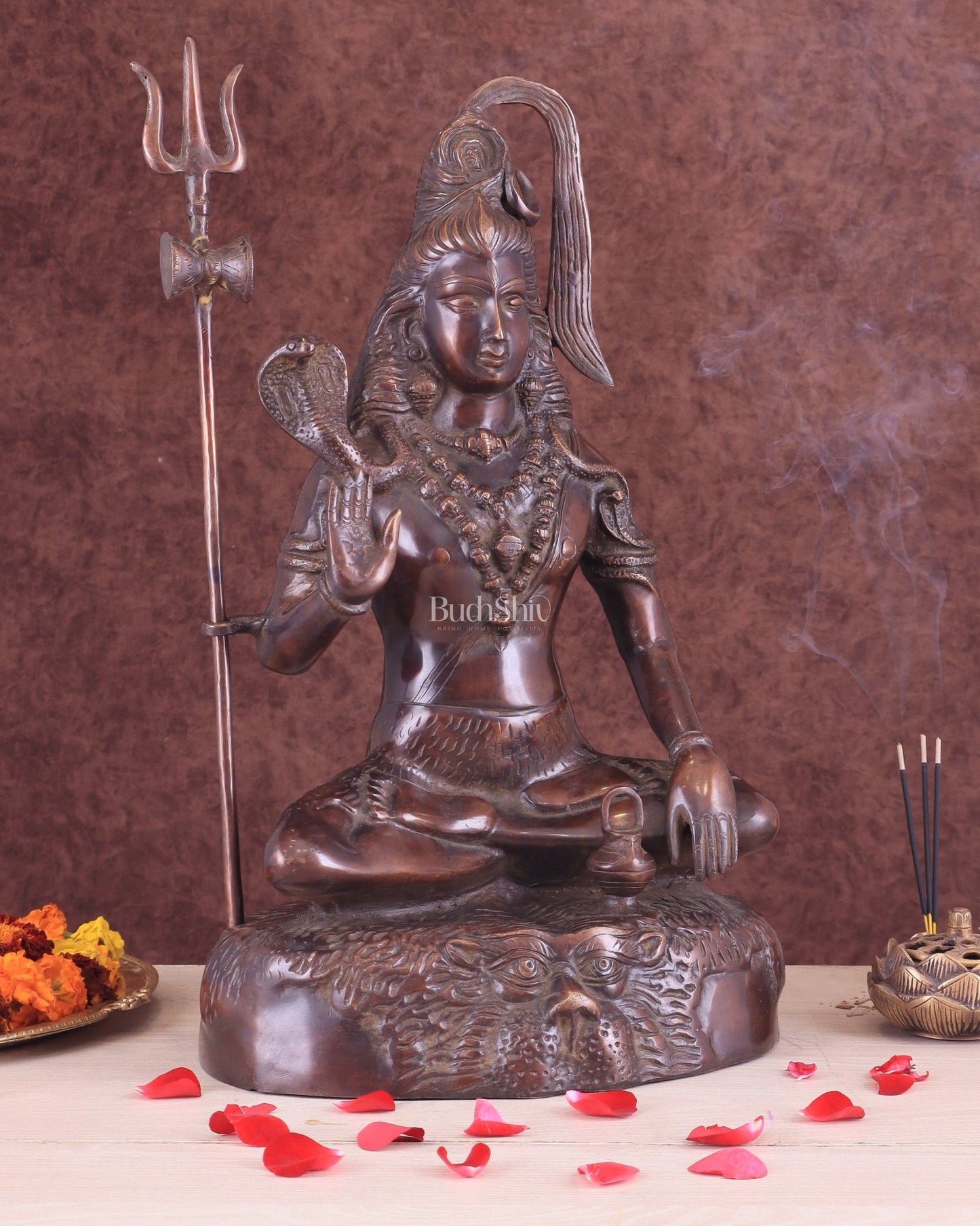 Pure Brass Lord Shiva Statue - 18" brown tone - Budhshiv.com