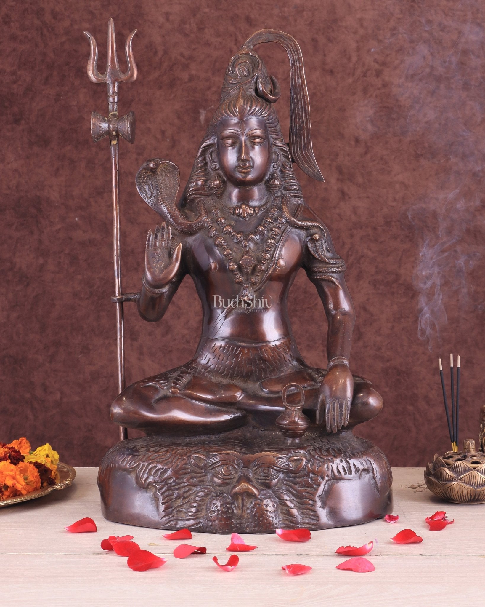 Pure Brass Lord Shiva Statue - 18" brown tone - Budhshiv.com