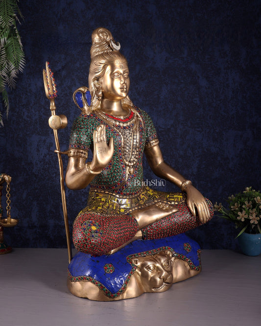 Pure Brass Lord Shiva Statue - 23" stonework - Budhshiv.com