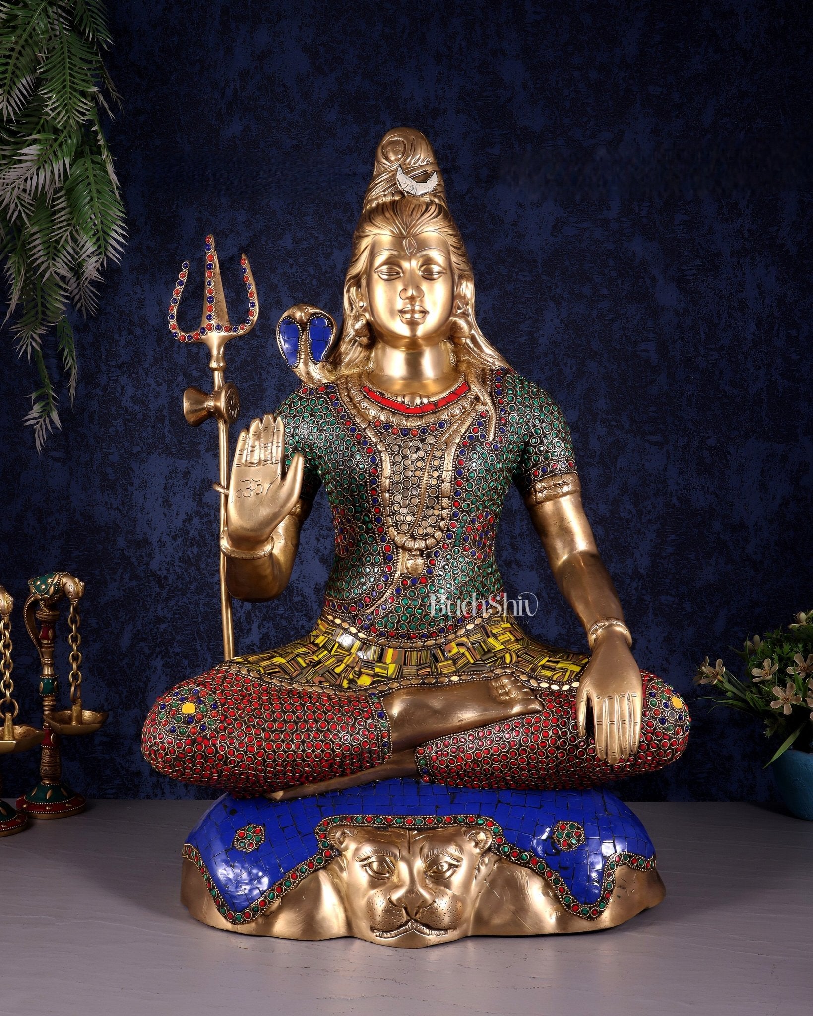 Pure Brass Lord Shiva Statue - 23" stonework - Budhshiv.com