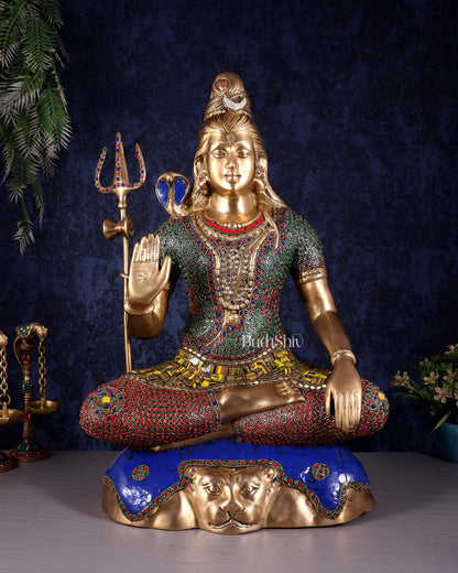 Pure Brass Lord Shiva Statue - 23" stonework - Budhshiv.com