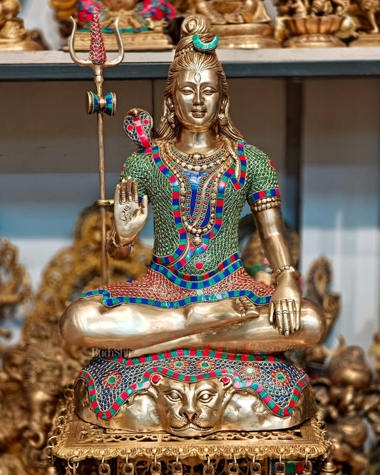 Pure Brass Lord Shiva Statue 23" - Budhshiv.com