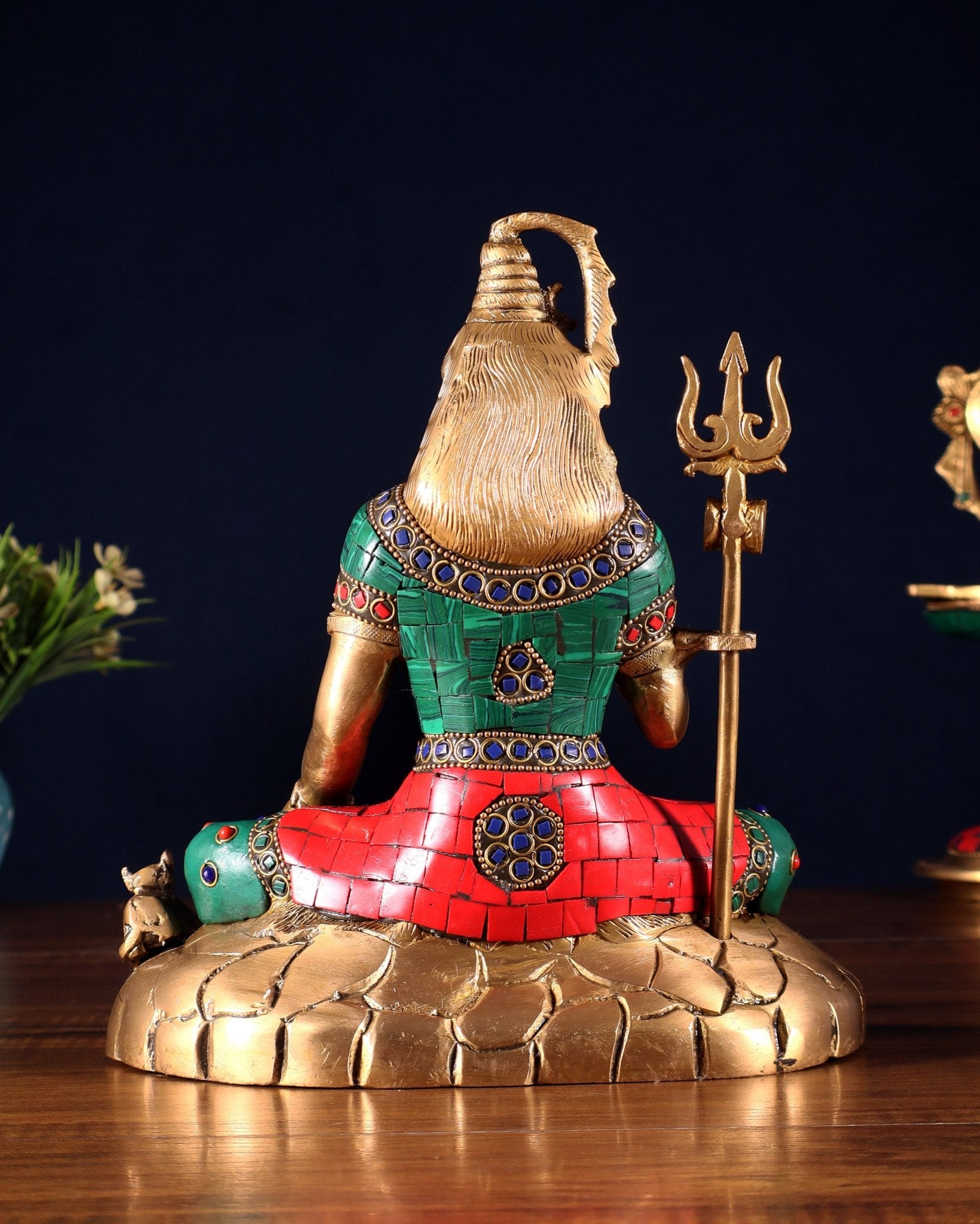 Pure Brass Lord Shiva Statue | 9 Inch meenakari Stonework - Budhshiv.com