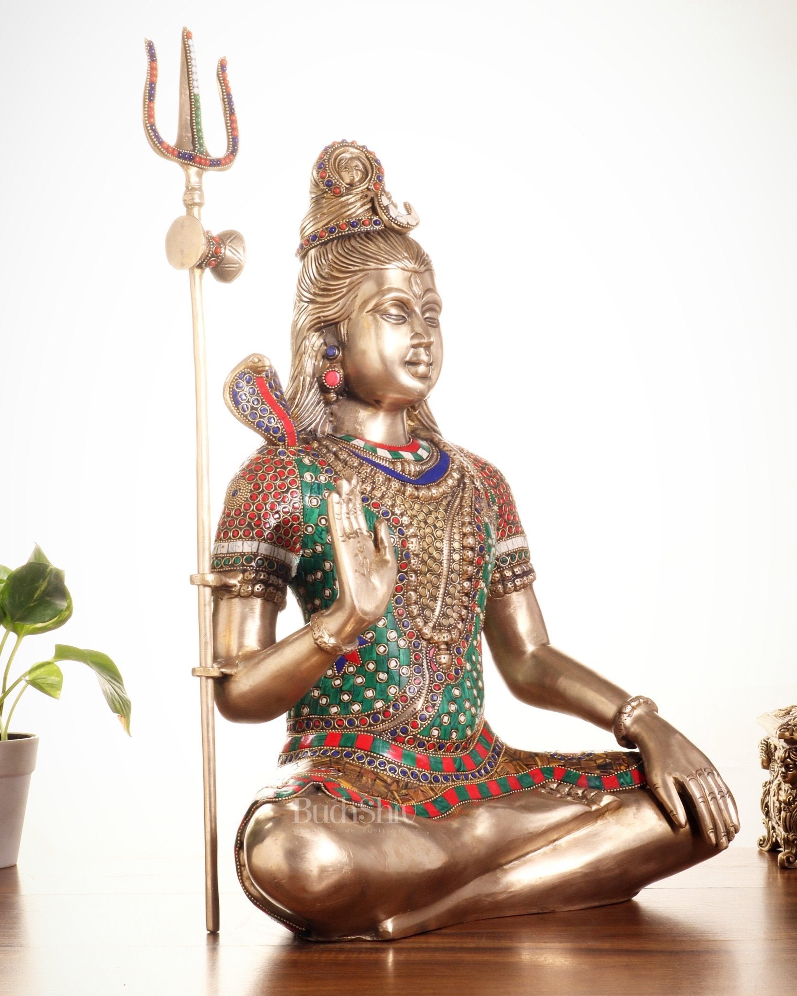 Pure Brass Lord Shiva Statue – Mahadev Idol in Blessing Posture 20" - Budhshiv.com