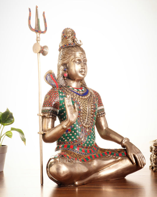 Pure Brass Lord Shiva Statue – Mahadev Idol in Blessing Posture 20" - Budhshiv.com