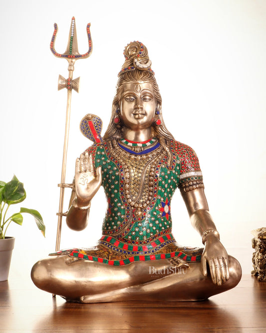 Pure Brass Lord Shiva Statue – Mahadev Idol in Blessing Posture 20" - Budhshiv.com