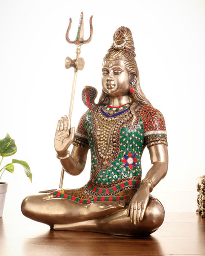 Pure Brass Lord Shiva Statue – Mahadev Idol in Blessing Posture 20" - Budhshiv.com