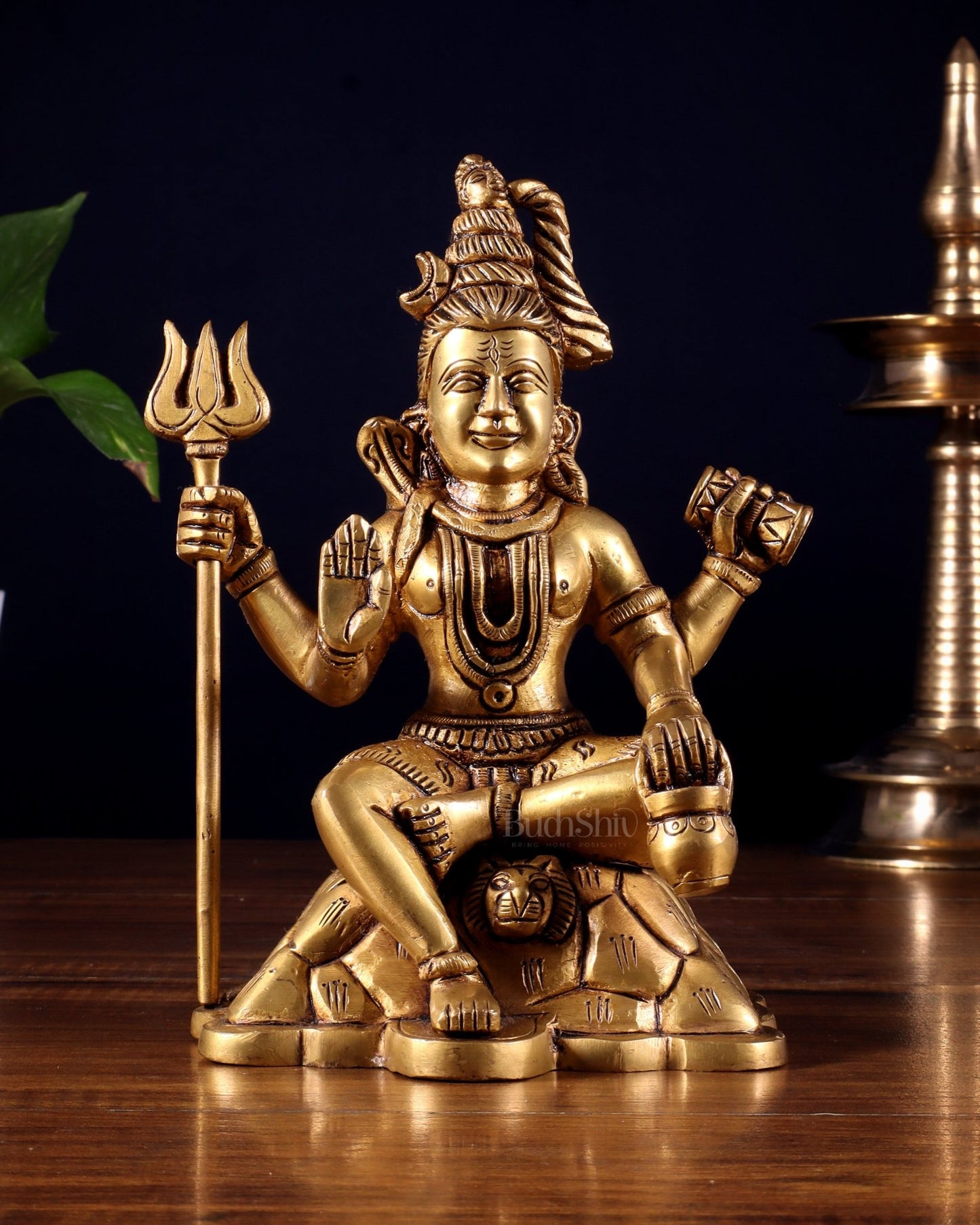 Pure Brass Lord Shiva Statue with Four Arms – Intricately Detailed 8 inch - Budhshiv.com