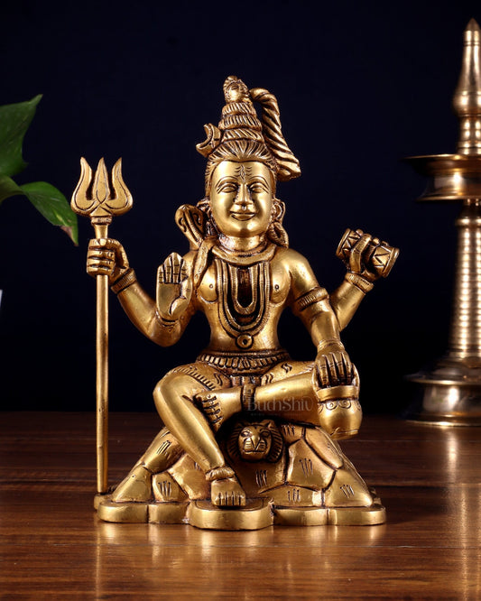 Pure Brass Lord Shiva Statue with Four Arms – Intricately Detailed 8 inch - Budhshiv.com