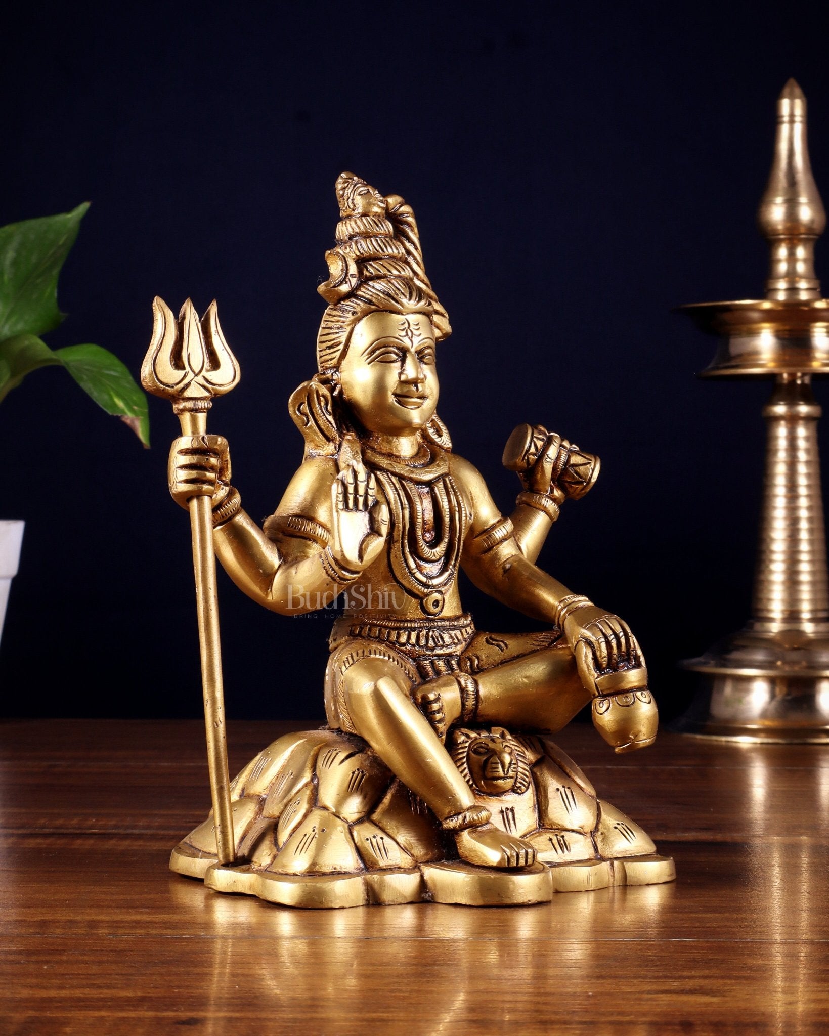Pure Brass Lord Shiva Statue with Four Arms – Intricately Detailed 8 inch - Budhshiv.com