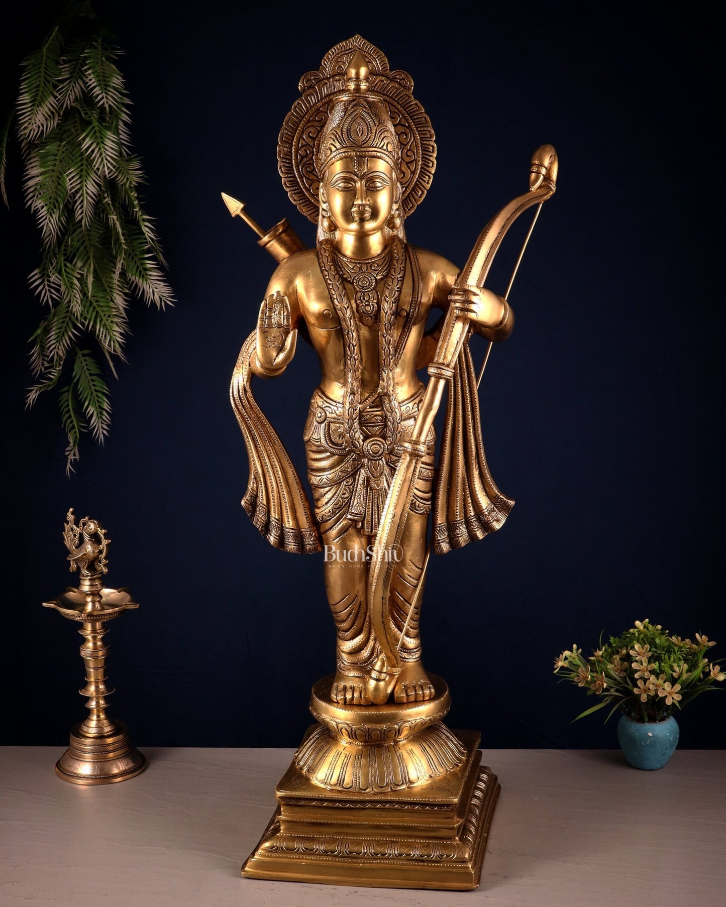 Pure Brass Lord Shri Ram Chandra Statue in Blessing Mudra – 31” - Budhshiv.com