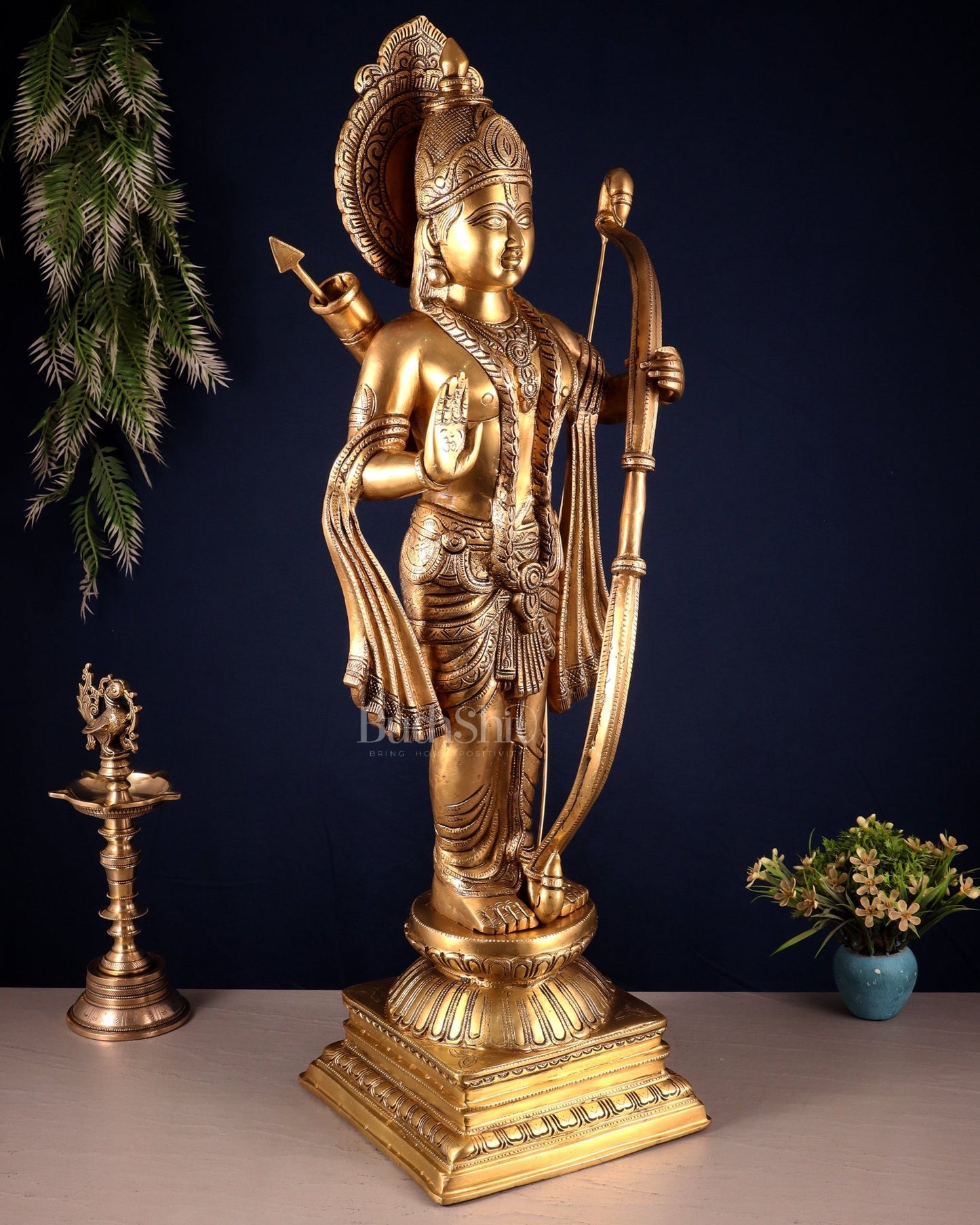Pure Brass Lord Shri Ram Chandra Statue in Blessing Mudra – 31” - Budhshiv.com