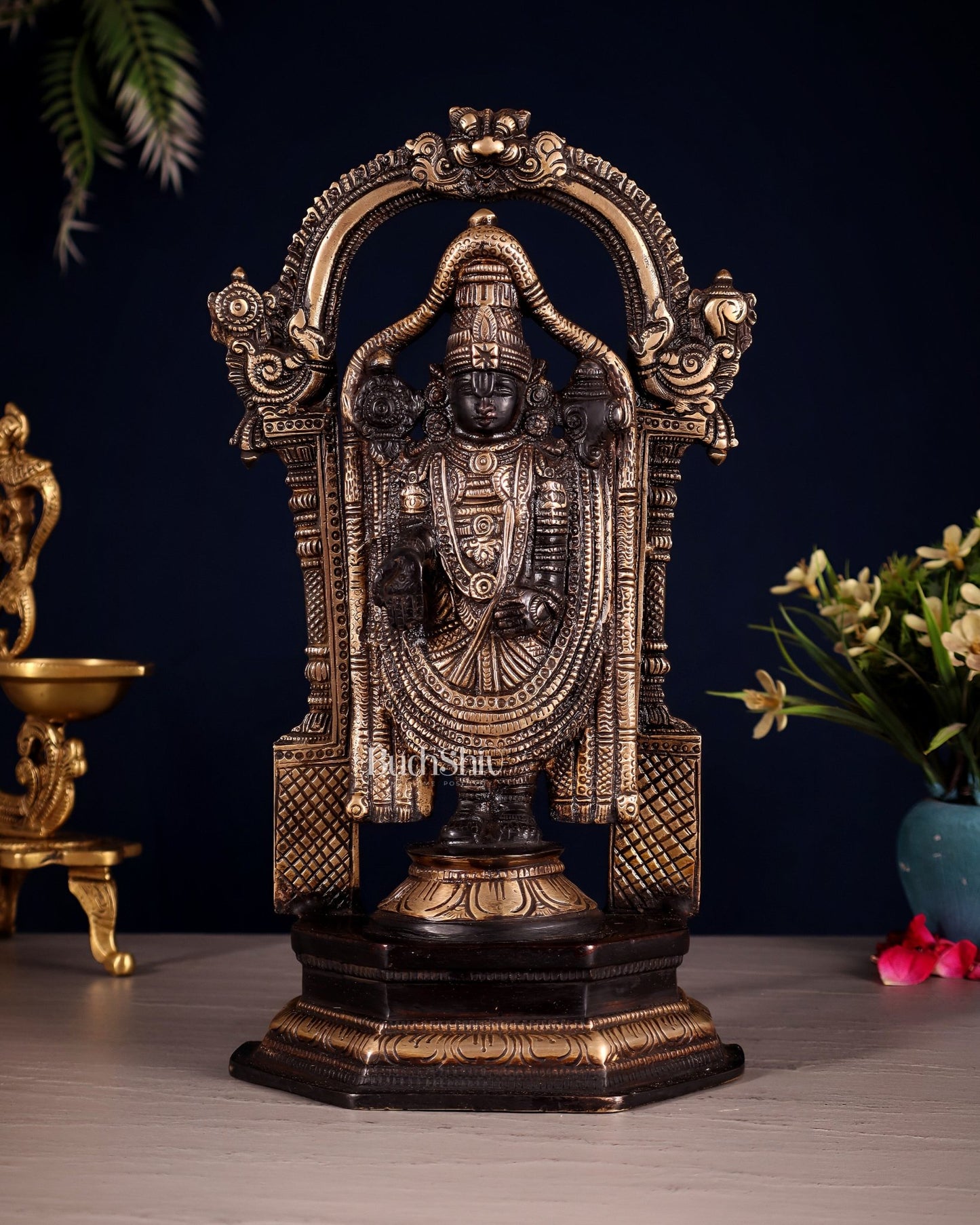 Pure Brass Lord Tirupati Balaji black Statue | Height: 12 inch - Budhshiv.com