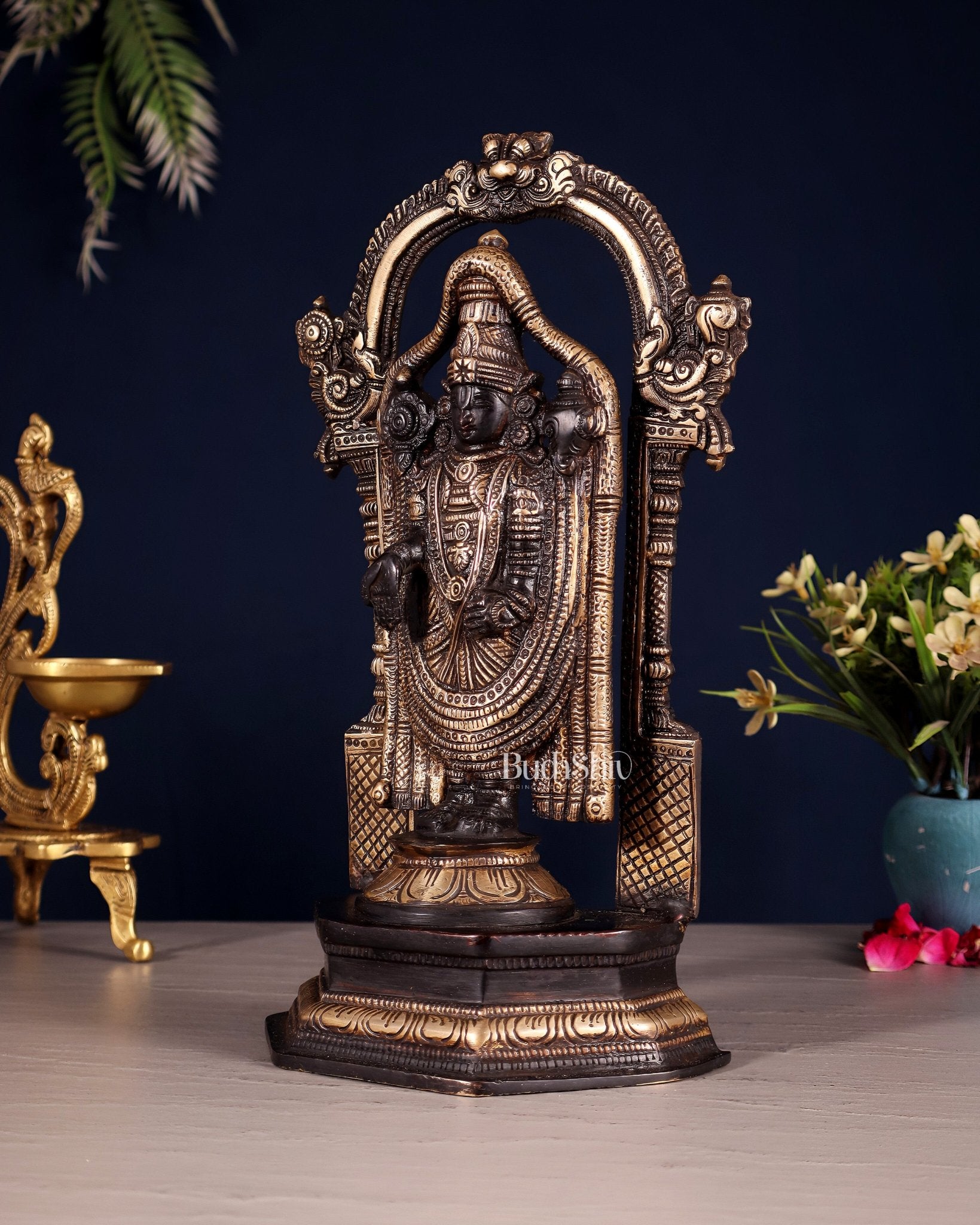 Pure Brass Lord Tirupati Balaji black Statue | Height: 12 inch - Budhshiv.com