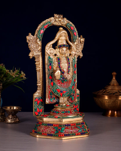 Pure Brass Lord Tirupati Balaji Statue | Height: 12 inch floral stonework - Budhshiv.com