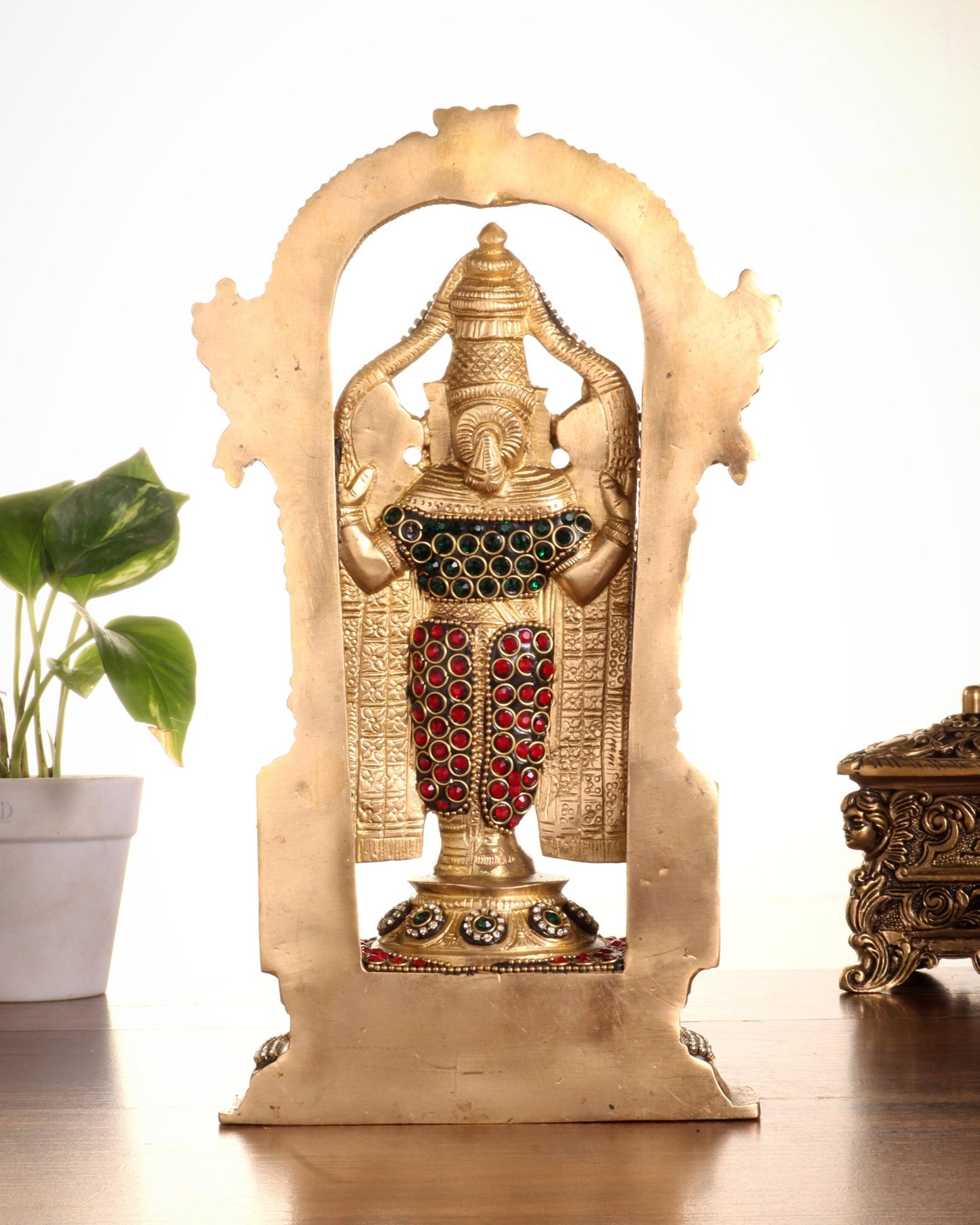 Pure Brass Lord Tirupati Balaji Statue | Height: 12 inch jewellers stonework - Budhshiv.com