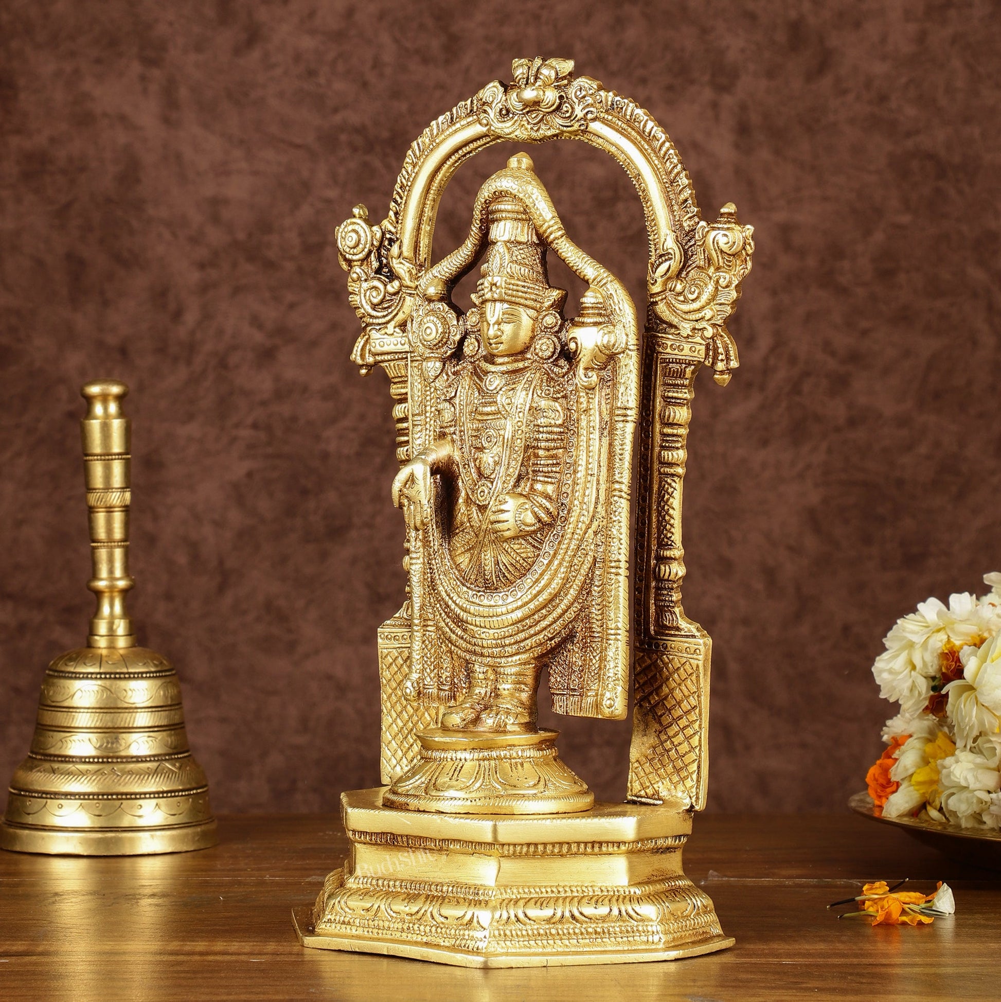 Pure Brass Lord Tirupati Balaji Statue | Height: 12 inch - Budhshiv.com