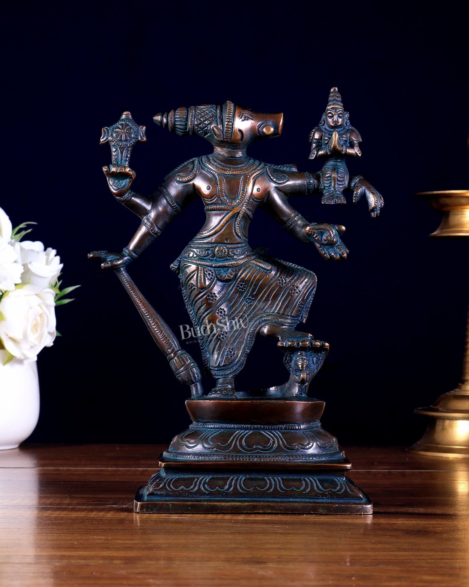 Pure Brass Lord Varaha with Lakshmi Bhumi Devi – 8.5 inch - Budhshiv.com